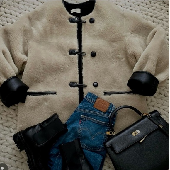 Mango Cream Teddy Jacket with Black Accents - Picture 3 of 12